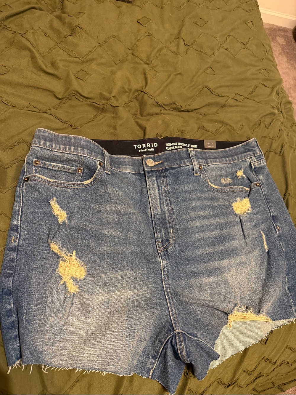 torrid Blue Distressed High-Rise Jean Shorts